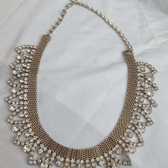 Vintage Mesh And Rhinestone Choker Necklace & Ear Clips Unsigned Hobe?? - Picture 7 of 12